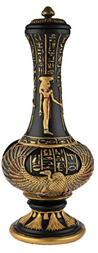lachineuse - Ägyptische Vase Isis 33 cm - Dekorative Vase Schwarz & Gold - Innenraumdekoration Antikes Ägypten - Ägyptische Göttin Dekoration Hathor Hieroglyphen - Originelle Geschenkidee