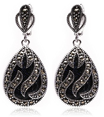 Sweet & Happy Girl's Store 16x26mm Drip Beads Tibetan Silber Markasit Basis baumeln Bolzen-Creolen Schmuck