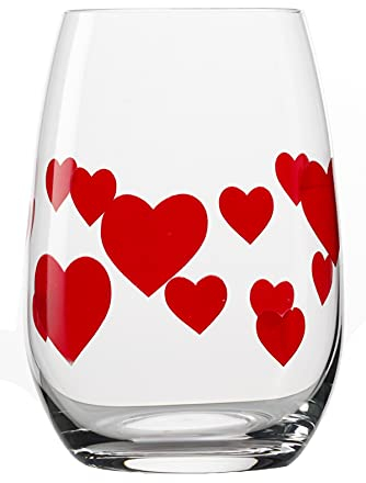 Stölzle Lausitz L'Amour Becher rot 6er-Set 335 ml – Edle Wasserglässer mit romantischem Herzdesign – Hochwertige Saftgläser aus Kristallglas – Trinkgläser spülmaschinen- & stoßfest, Made in Germany