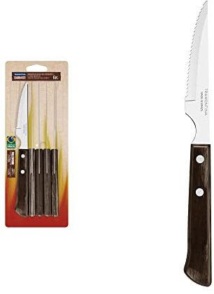 Tramontina - Juego de Cuchillos Churrasco, para Asado, en Acero Inoxidable y Mangos de Madera Polywood en Color Castaño, Cubiertos con Remaches de Aluminio, 6 Piezas, Tamaño de 4