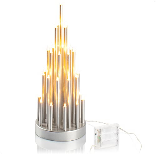 com-four® LED Stimmungsleuchter Pyramide mit 33 warm-weißen LEDs mit Timerfunktion für Fensterbank, als Tischdeko für eine wohlige Atmosphäre (01 Stück - 33 LEDs silberfarben)