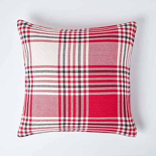 HOMESCAPES Large Red Tartan Cushion Cover, 100% Cotton, 24 x 24 Inches or 60cm x 60cm, A Great Fit for Sofa or Settee Cushion Cover, or as Display Cushion Cover for your Bed or Conservatory
