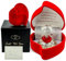 Glas Ornament, rotes Herz, Teddybär und Rose in einer Geschenk Box