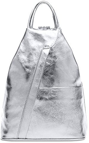Caspar 2in1 Leder Rucksack Schultertasche Sportlich Elegante Damen Handtasche - SIGNATURE LINE - Modell No.782 - Made in Italy, Farbe:silber, Accessoires:One Size