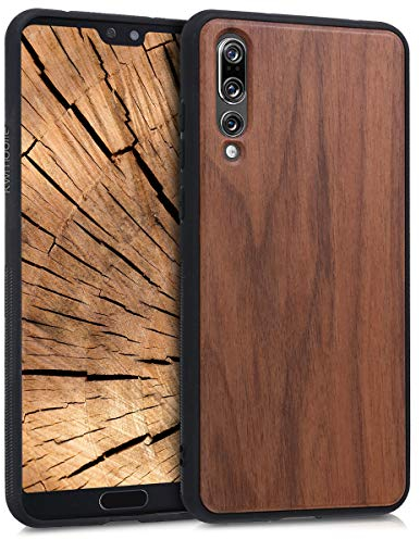 kwmobile Hülle kompatibel mit Huawei P20 Pro Hülle - Holz Case - stoßfestes Handy Cover - TPU Handyhülle in Dunkelbraun