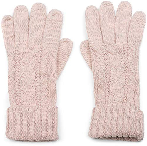styleBREAKER Damen Strick Handschuhe mit Zopfmuster, Metallic Look und doppeltem Bund, Winter Strickhandschuhe 09010018, Farbe:Altrose