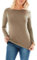 Womens Long Sleeve Stretch Plain Round Scoop Neck T Shirt Top Ladies Fitted Tee (Mocha, 8-10)