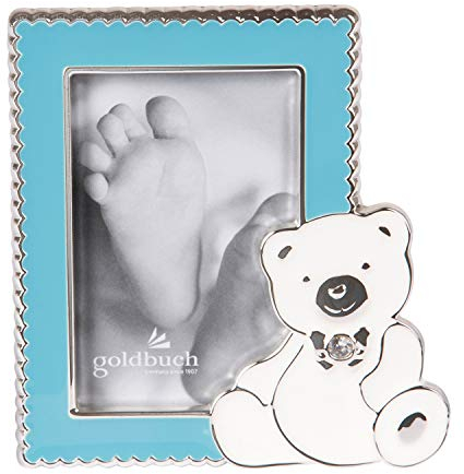 goldbuch Baby Bilderrahmen Sweet Bear für Bild im 5x8 cm Format, Fotorahmen aus Metall, mit Aufsteller, Foto Rahmen mit Bär und Strassstein, Babyrahmen, Frame blau, ca. 9 x 9,8 x 1 cm, 96 0300