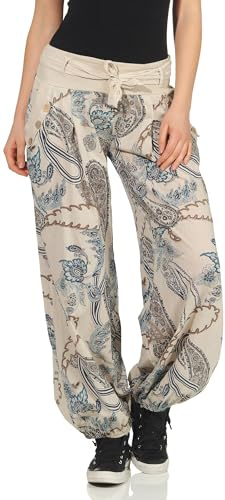 Malito – Haremshose Damen mit Print – Unisize Pumphose aus Baumwolle – Leichte Stoffhose inkl. Stoffgürtel – Bequeme Sommerhose für warme Tage – Dünne Aladinhose für Frauen 3485 (Größe 34-40)