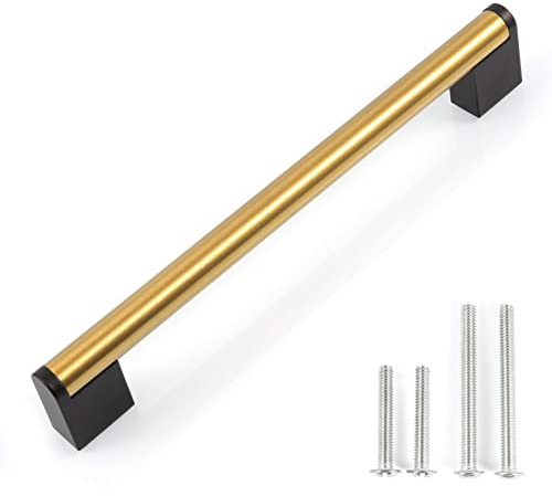 FULGENTE 10 Stück Gold Möbelgriffe Edelstahl Küche Kabinett Türgriff Relinggriff Ausführungen Gebürstetes Messing und Schwarz Antik Schrankgriffe Küchenschrank Griff Lochabstand 192mm