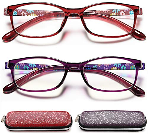 EYEURL Lesebrille für Damen, blaues Licht, blockierend, 2 Stück, leichte Computer-Lesebrille + 1,0 Blendungsblockierung
