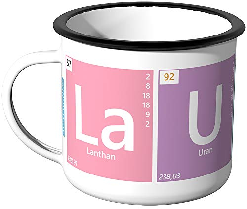 JUNIWORDS Emaille-Tasse, Periodensystem Lauch La U C H, Silberner Tassenrand