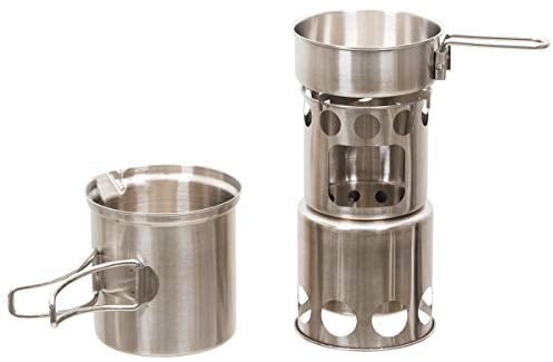 Fox Outdoor Kochset, Travel, Edelstahl, 5 teilig, Camping Pfanne, Topf und Kocher