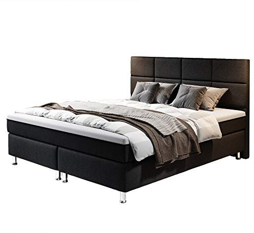Inter Rotterdam Boxspringbett, 100% Polyester, schwarz, 180x200 cm