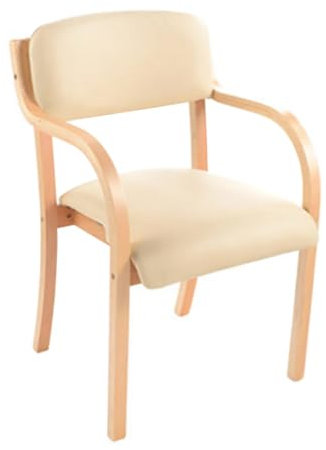 Chaise d'appoint/de Salle à Manger avec accoudoirs Chaises de réception en Bois de Noyer Empilable Home Office Restaurant Accent Desk Chair, Siège en Cuir PU, Noir, Blanc, Marron