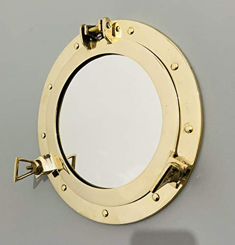Malla Inc. 12 Brass Porthole Mirror - Nautical Ship Decor Porthole Wall Window Brass Finish