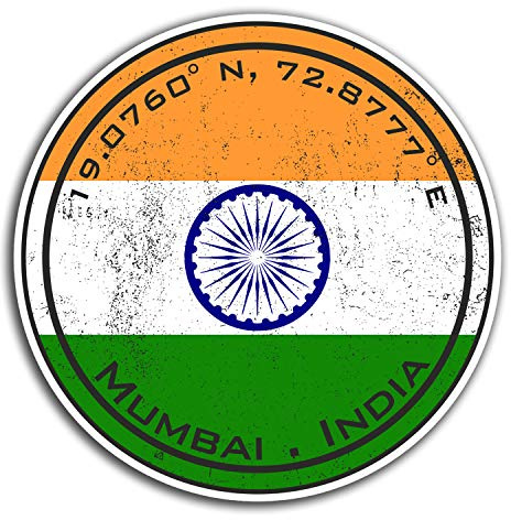 Vinyl-Aufkleber mit Flagge von Mumbai und Indien, 10 cm, für Reisen, Laptop, Gepäck, 23365 10cm Wide