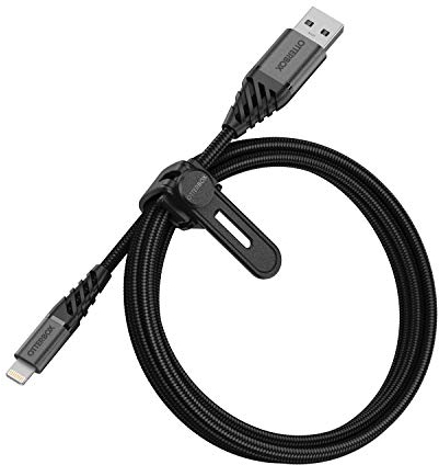 OtterBox verstärktes, umflochtendes Premium USB-A auf Lightning Kabel, Mfi Zertifiziert, Ladekabel für iPhone und iPad, Ultra-Robust und getestet auf Biegsamkeit und Flexibilität, 1M, Schwarz
