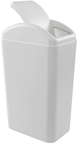 Hespama 14L Slim Plastic Dustbin, Small Gray Waste Bin with Swing Lid