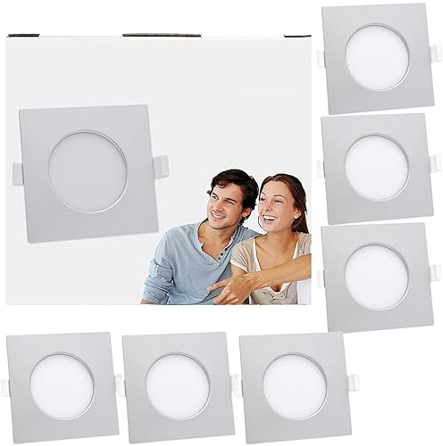 Lumare 6x LED Einbauspot 6W IP44 extra flach 230V auch für Bad und Feuchtraum silber nur 26mm Einbautiefe Slim Deckenspot quadratisch mit integriertem 400lm LED Leuchtmittel