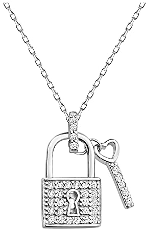 Sofia Milani - Damen Halskette 925 Silber - mit Zirkonia Steinen - Schlüssel Schloss Anhänger - 50380