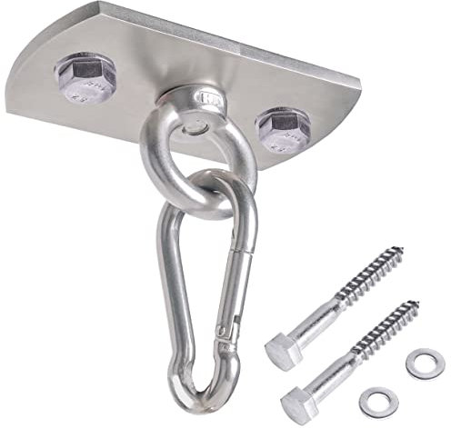 Pina DESIGN seit 1979 - Hängesessel Deckenbefestigung aus V2A Edelstahl - Profi Halterung mit hoher Tragkraft für Schwebesessel Liebesschaukel Hängematte: (Holz-Set + Karabiner)