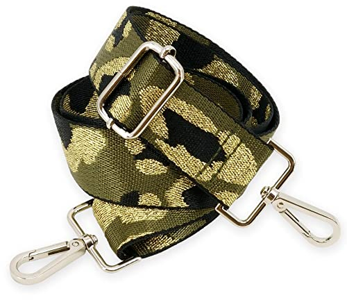 BENAVA Verstellbarer Schulterriemen für Taschen 75-135 cm | Taschengurt Grün Breit 38mm | Farbe Karabiner Silber | Taschengurte zum Wechseln | Schultergurt für Taschen