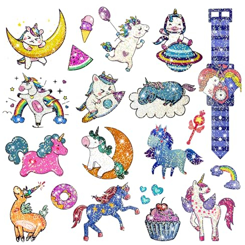 Leesgel Glitzer Tattoo Einhorn, 12 Blatt Glitzer Tattoo Kinder Tattoo Aufkleber Kindertattoos Sticker für Einhorn Geburtstagsdeko, Einhorn Party Deko Mädchen Geschenke Kindergeburtstag Gastgeschenke