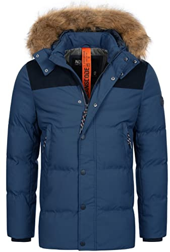 Indicode Herren Hexyl Winterparka Steppjacke mit Kapuze und Corddetails | Warme Outdoorjacke für Winter und kalte Tage, Herrenjacke, Parka, Übergangsjacke, Wintermantel, Freizeitjacke für Männer