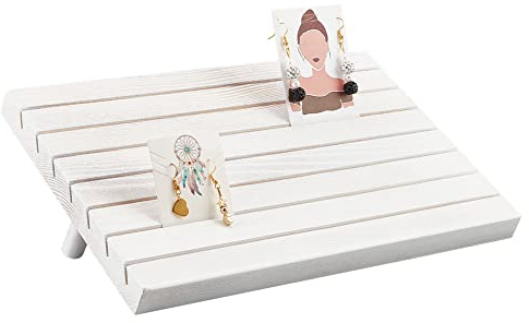 nbeads 7 Slots Holz Ohrring Display Ständer, tragbares Holz Ohrring Kartenhalter mit 2 abnehmbaren Stiften Weiß Schmuck Ohrring Ring Display Ohrring Halter Organizer Tray, 29x19 cm