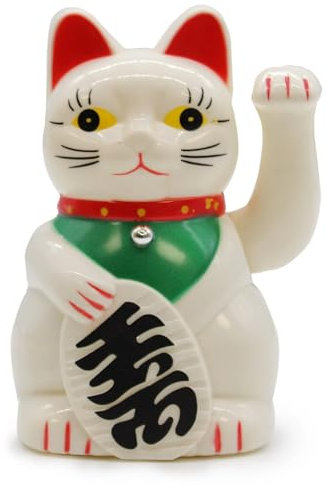 Lucky Waving Cat - Maneki-neko - 15cm Tall - White - Feng Shui