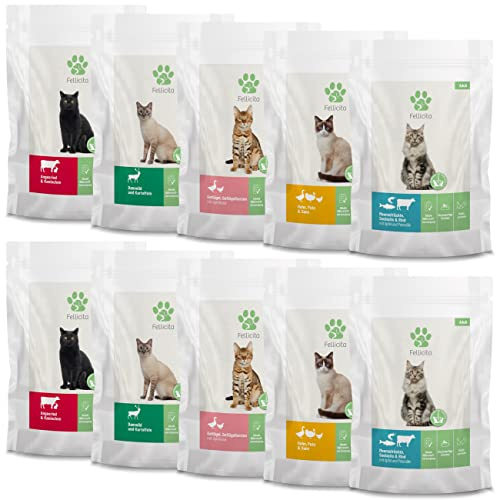 Fellicita Premium Nassfutter für Katzen, 10 x 95 g | Multipack 5 Sorten,10er Pack, Mono- und Multiprotein, hochwertiges Futter, getreidefrei, leckere Pastete