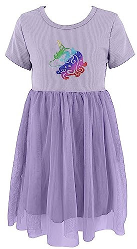 JOPHY & CO. Vestito Ragazza Principessa Unicorno Abito Bambina Festa Tulle Manica Lunga & Manica Corta (cod. 8900) (10 Anni, Lilla 8902)