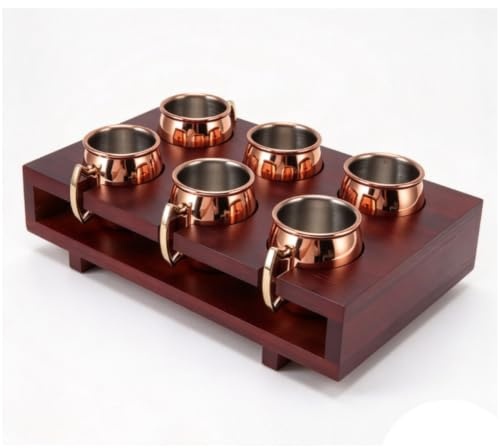 Edelstahl Moskau Mule Becher, 6 Stück Mini Tassen mit Holztabletthalter | 6 Tassen mit Aufbewahrungsständer Cocktail-Mini-Schnapsglas Roségold Moscow Mule Tassen Edelstahl Cocktailbecher