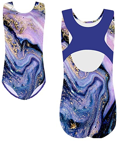HUAANIUE Filles Enfants Justaucorps Gymnastique Leotards Costume de Danse Sans Manches 3-14 Ans (B232-Violet, 13-14 Ans)