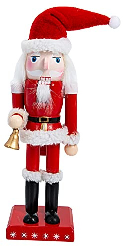 Abaodam Christmas Wooden Nutcracker Santa Figure 25cm Bell Reusable Home Ornament Handmade Christmas Wood Puppet for Tabletop