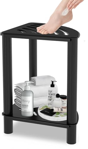 XLSBZ Badhocker mit Stauraum,Metall Duschbank mit Ablage bis 180 kg,Ecke Rutschfester Badezimmer Duschhocker Fußbank wasserdichte Badezimmer Hocker