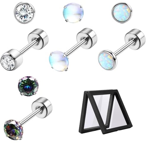DGUSO Titan Ohrringe Damen Medizinische Ohrstecker für Empfindliche Ohren, Mondstein Opal Kleine Ohrstecker für Damen Mädchen Kinder, Hypoallergenic für Damen Herren G23 Titan Ohrstecker