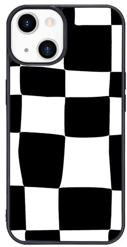 Wihytec Black and White Irregular Checkered Phone Case for iPhone 14 Big Checkers Case Cover TPU Bumper Hard Back Shockproof Phone Case Girly Grid Phone Cover with Lattice Design