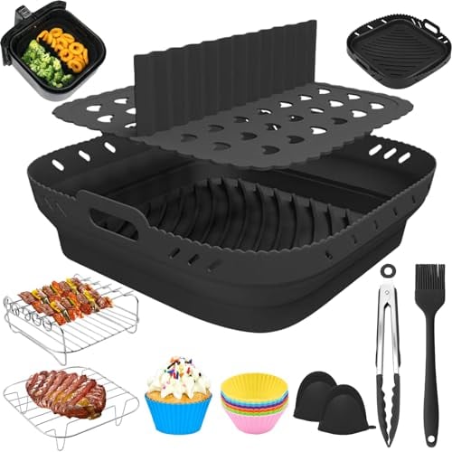 Bestash Molde Silicona Freidora de Aire,Accesorios Freidora de Aire 22CM, para COSORI 5,5L 6,4L Cecotec 6L Cuadrada Airfryer (Negra)