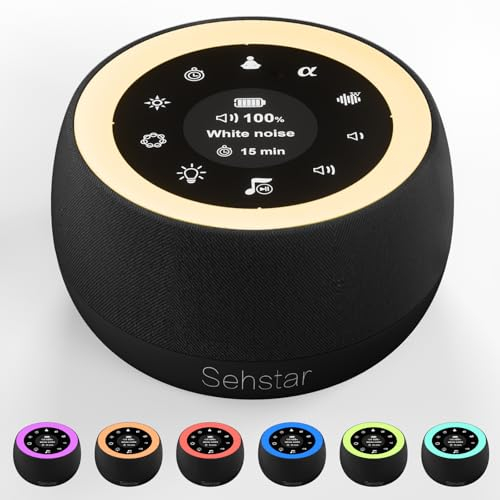 Sehstar Macchina per il rumore bianco Terapia del suono Succhietto per il sonno per neonati e adulti 22 Rumore bianco/5 Yoga/5 Onde α 7 colori/3 Luminosità/Luce respiratoria Touchscreen (Black, Mid)