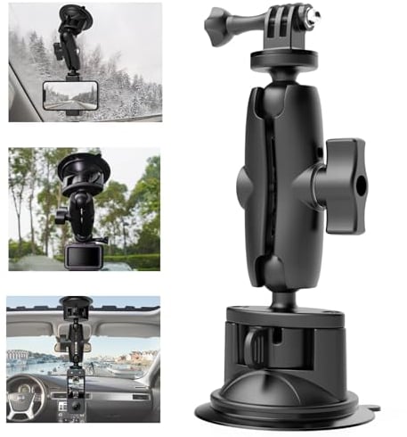 UNSTINCER 85mm/3.3 Car Suction Cup Mount for Phone and Action Camera, 360° Rotation Cam Holder with Magic Arm, on Vehicle Dashboard Windscreen Window for GoPro 13 12 Insta360 X5 X4 Akaso DJI Osmo