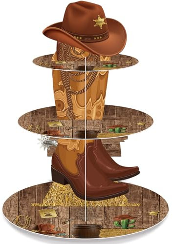 Zopeal Western Cowboy Cupcake Stand Party Decorations Western Theme Birthday Cupcake Holder Cowboy Theme Cake Holder Birthday Dessert Stand for Wild West Baby Shower Birthday Party Supplies(Cowboy)