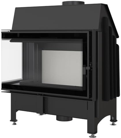 KRATKI Kamineinsatz ZIBI Deco Links 11kW - Kaminkassette - Holzkamin - 2.BImSchV 15a B-Vg - Lufteinlass 125mm - Cremefarbe Kaminverkleidung - Schliessen des Kamins - modern Deco-Verglasung