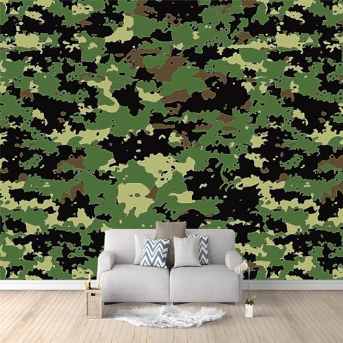 Fototapete Armeegrüne Tarnung Wandtapete für Schlafzimmer und Wohnzimmer - Vlies Tapeten mit UV-Beständigkeit und Geruchsfreiheit - Wandbild mit für Teenager Jungen und Mädchen