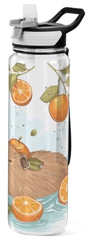 Mnsruu Bouteille d'eau de natation Capybara mignonne avec paille 1 litre Tritan sans BPA transparente Bouteille Plastique 1L Bidon Etanche pour adultes, école, gym, voyage