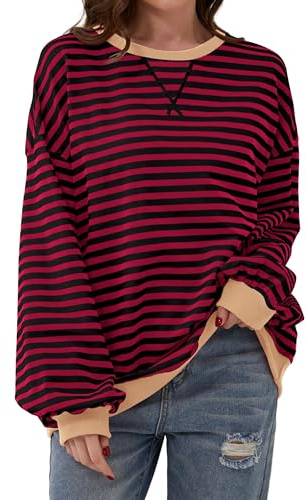 DUOEASE Felpa Donna Righe Manica Lunga Elegante Top Autunno Inverno Y2K