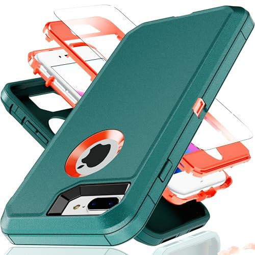 YmhxcY iPhone 8 Plus/7 Plus 5.5-Inch Case, 3 in 1 Shockproof TPU Hard PC Bumper Drop-Proof Shell, Blue/Orange, Heavy Duty Protection