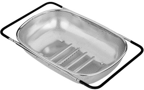 Over Sink Colander - Over Sink Strainer, Sink Colander with Handle Stainless Steel Colander, Fine Mesh Sink Colander, Large Colander, Strainer Basket for Straining, Rinsing Cooked(Silver)