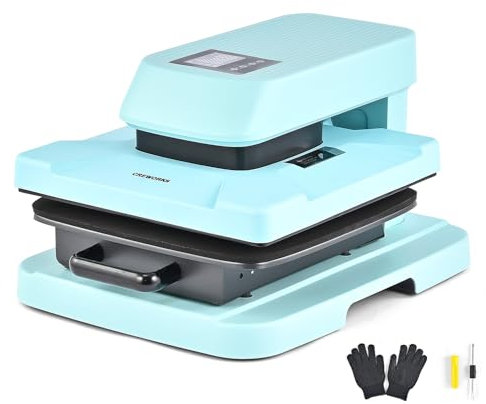 CREWORKS Prensa de Calor 38x38, Plancha Sublimacion Semiautomática, 1600W Plancha Sublimacion 38x38 cm, Prensa Termica para Camiseta, Alfombrillas de Ratón y Más (38x38, Azul)